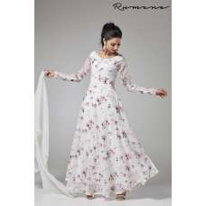 WHITE FLORAL LONG LENGTH READY MADE ANARKALI SUIT