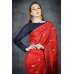 Flame Scarlet Red & Navy Blue Embroidered Ethnic Wear Saree