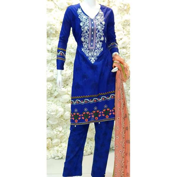 Royal blue Designer Lawn Pakistani Suit Peplum Style 