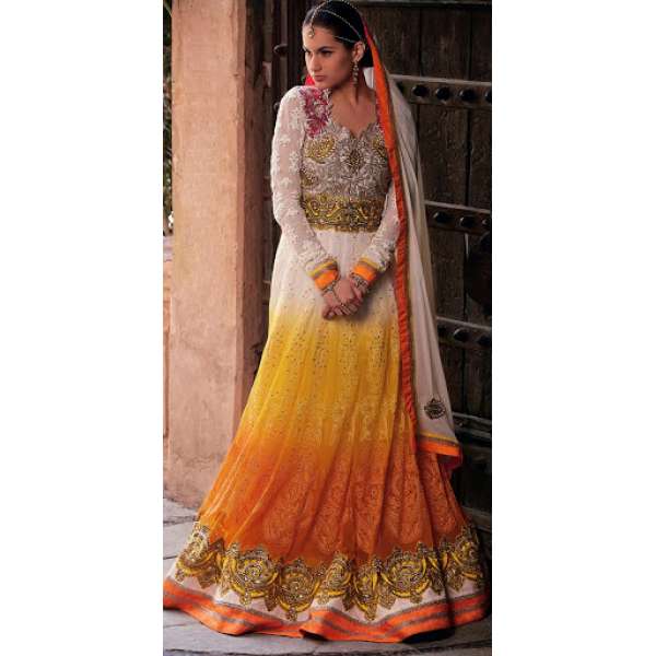 Yellow Contrast Maxi Dress Party Anarkali Suit