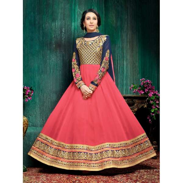 Blue & Pink Floor Length Anarkali Suit Indian Party Gown