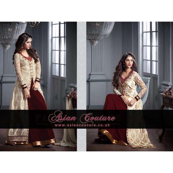 M20002-A MAROON AND SILVER GEORGETTE PARTY WEAR ANARKALI SUIT