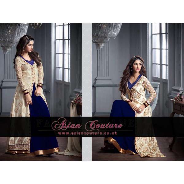 M20002-B BLUE AND SILVER GEORGETTE PARTY WEAR ANARKALI SUIT