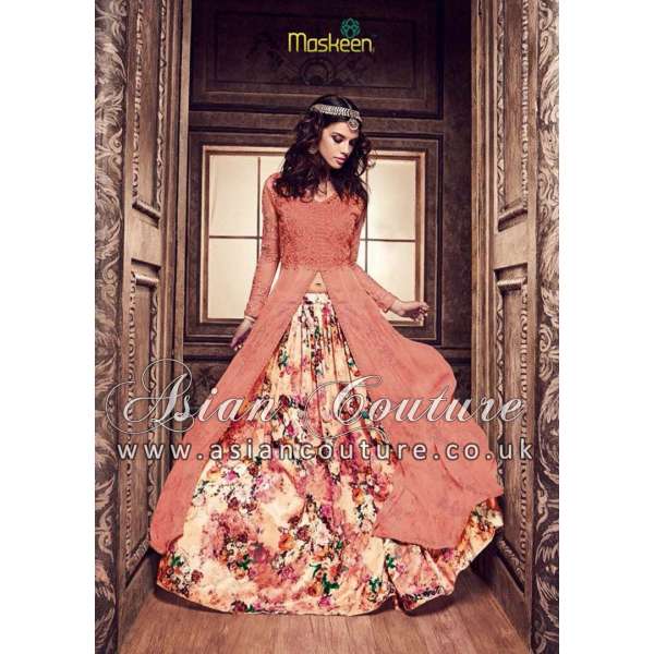 Long Frock Peach Floral Indian Designer Dress