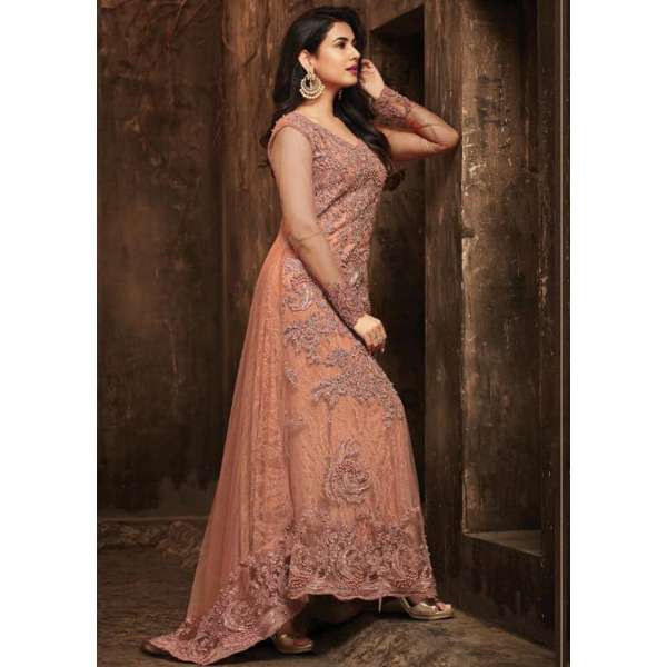 PEACH INDIAN PROM AND WEDDING TRAIL DRESS (2 weeks delivery)