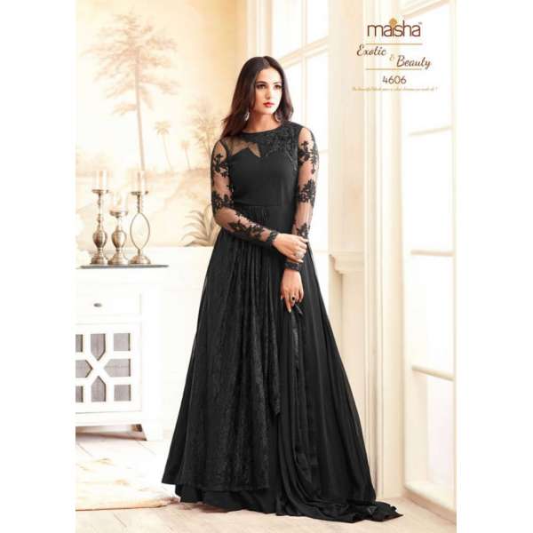 Black Party Wear Gown Indian Anarkali Flared Suit