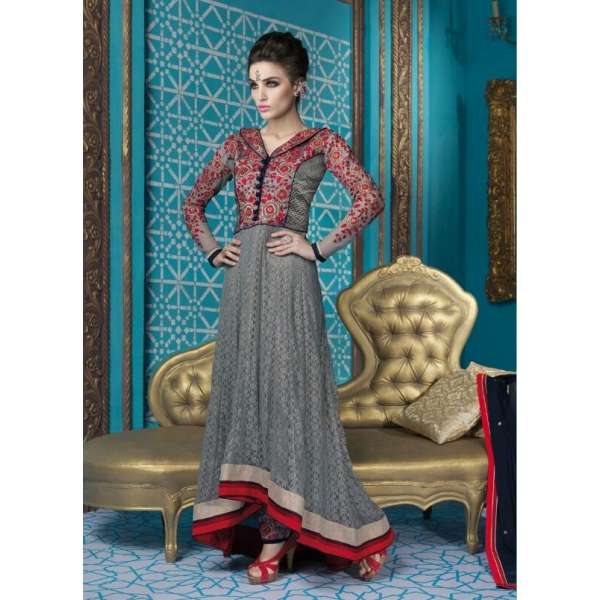 Grey Indian Anarkali Suit Wedding Party Dress
