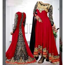 Red and Black Georgette Floor Length Anarkali Dress