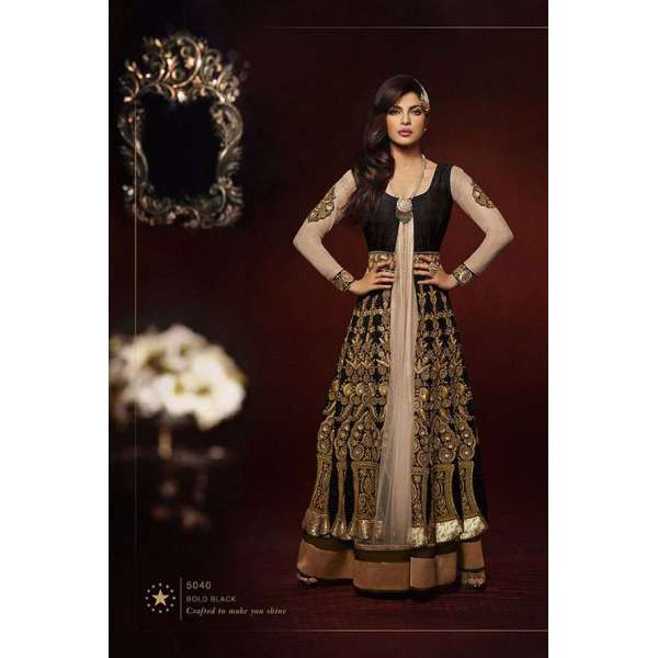Black with Gold Priyanka Chopra HEROINE Lime Light Designer Dress