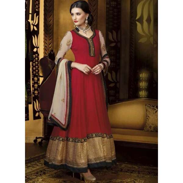 Red Pakistani Anarkali Suit Festive Indian Dress