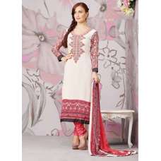 Zubeda Party Wear Straight Salwar Suit White Pink
