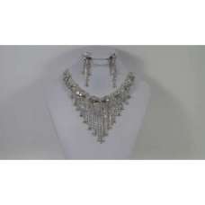 Flower Waterfall Clear Crystal Necklace and Earring Set