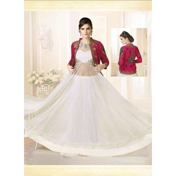 Mehak White With Fuschia Pink Wedding Wear Georgette & Net Anarkali Suit  