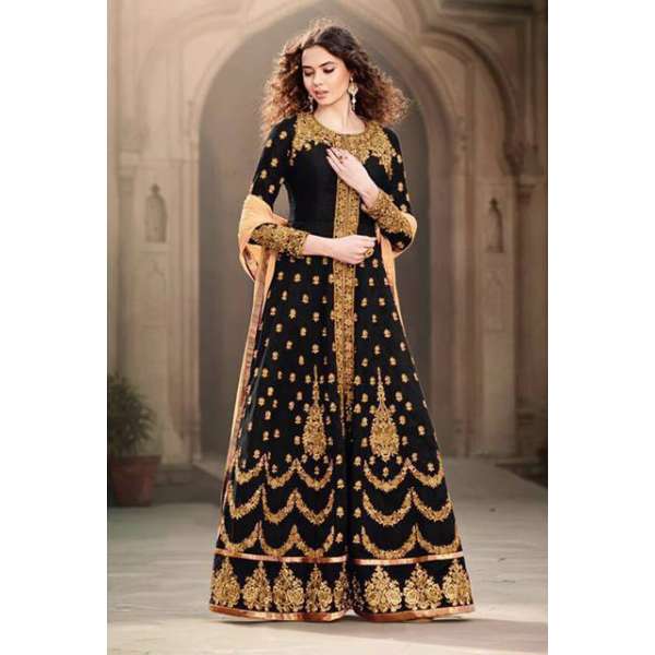 Black Indian Gown Heavy Embroidered Anarkali Dress