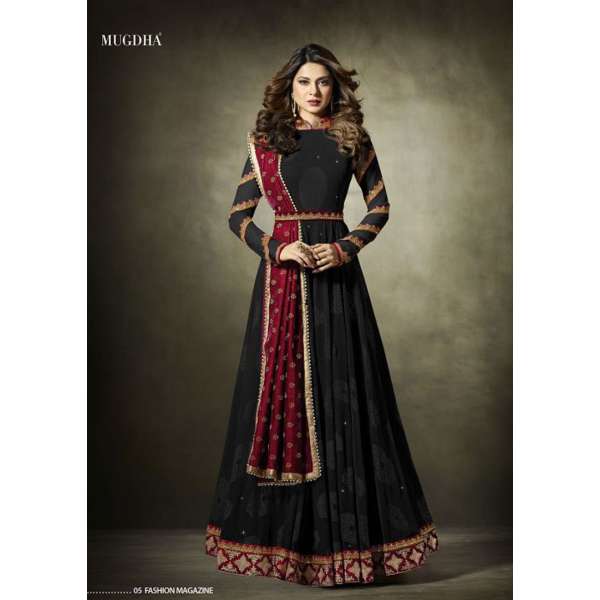 Stunning Black Lycra Maxi Gown Anarkali Suit 