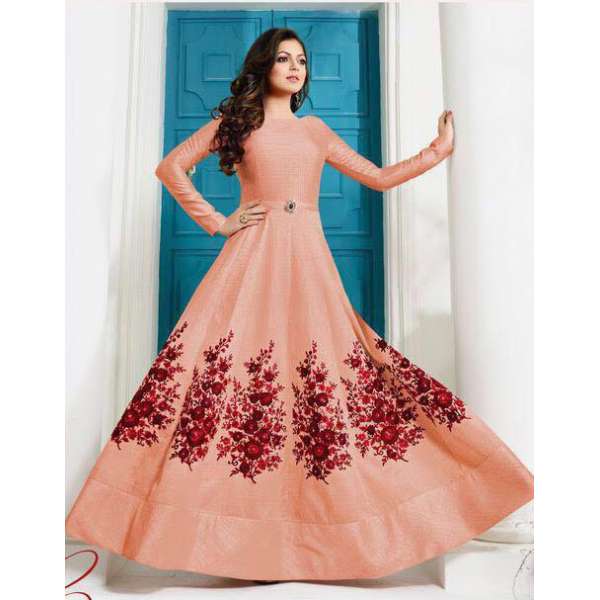 PEACHY SILK INDIAN PARTY WEAR GOWN