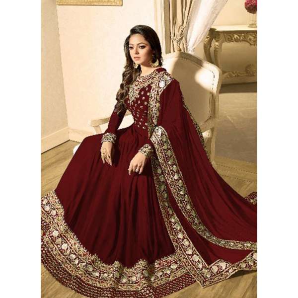 RED INDIAN STYLE EMBROIDERED MEHNDI WEAR ANARKALI GOWN