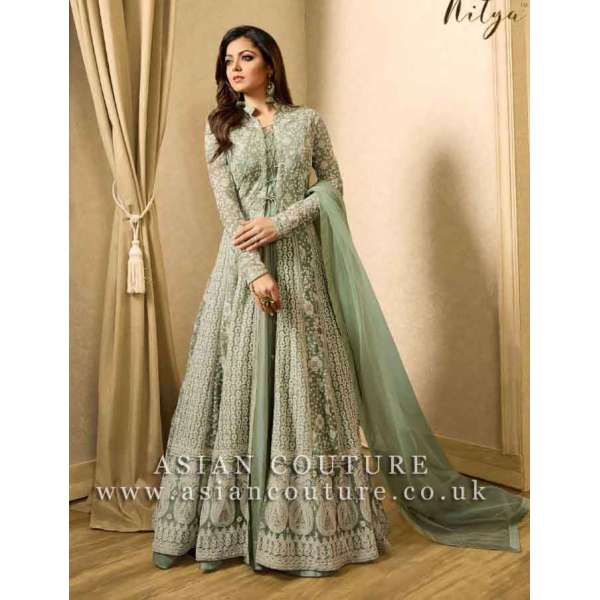NILE GREEN INDIAN BRIDESMAID DRESS WEDDING GOWN 