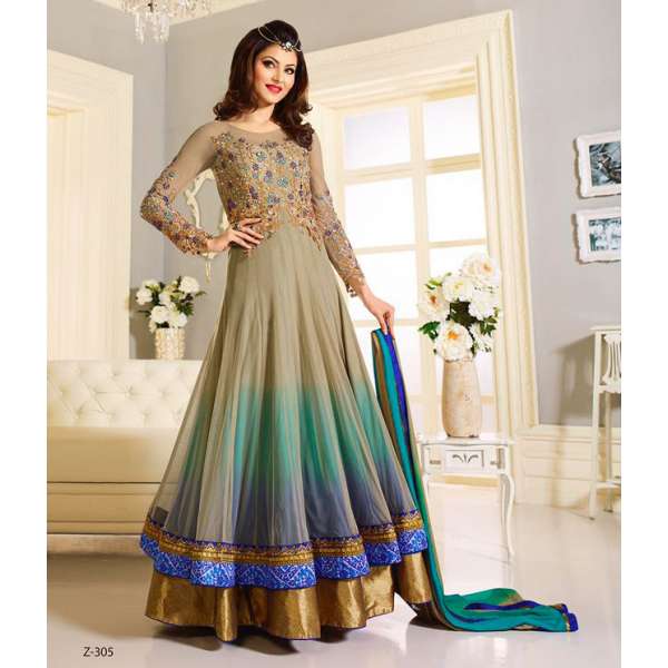 Blue Green Dress Long Evening Gown Indian Suit Anarkali