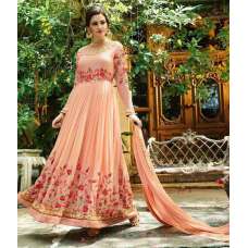 PEACH FLORAL EMBROIDERED EVENING AND WEDDING WEAR GOWN