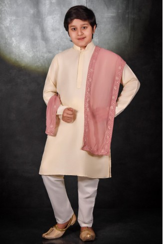 Light Gold Ethnic Kurta Stole Combo Set