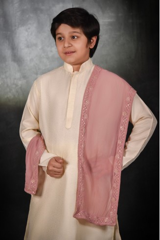 Light Gold Ethnic Kurta Stole Combo Set