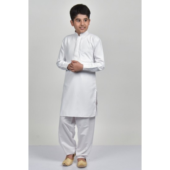 White Festive Wear Boys Kurta Shalwar Suit