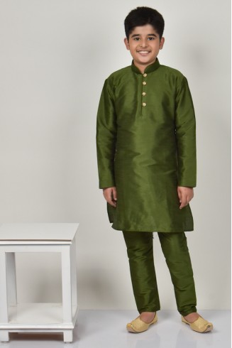 Mehndi Green Indian Boys Silk Kurta Pajama