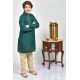 Teal Green & Beige Jacquard Kurta Payjama for Boys