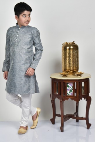 Grey Embroidered Designer Party Wear Boys Kurta Pajama