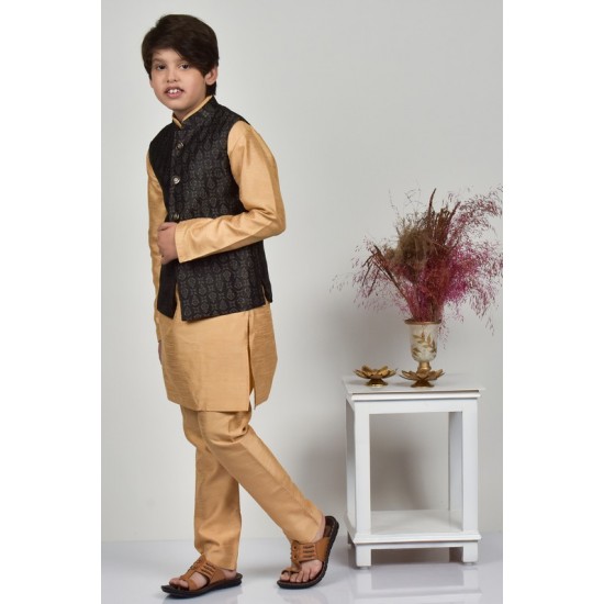Boys Black Jamawar Waistcoat
