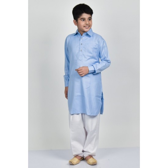 Sky blue & White Party Wear Boys Shalwar Kameez