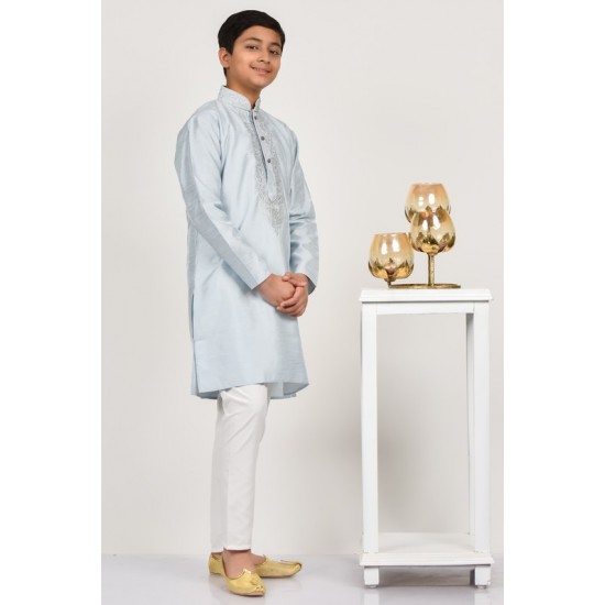 Steel Grey Boys Embroidered Kurta Pajama