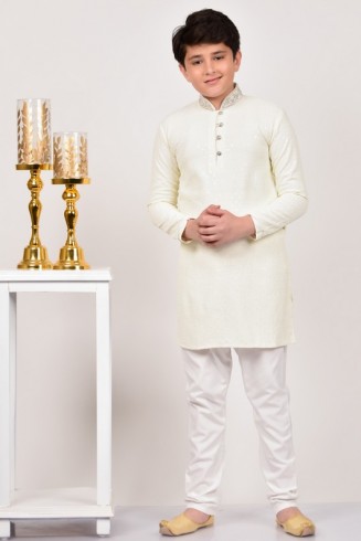 Off White Boys Designer Kurta Pajama Set
