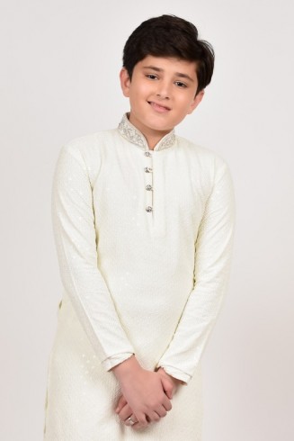 Off White Boys Designer Kurta Pajama Set