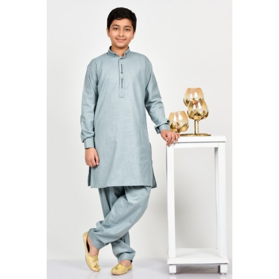 Grey Plain Teen Boys Kurta Shalwar