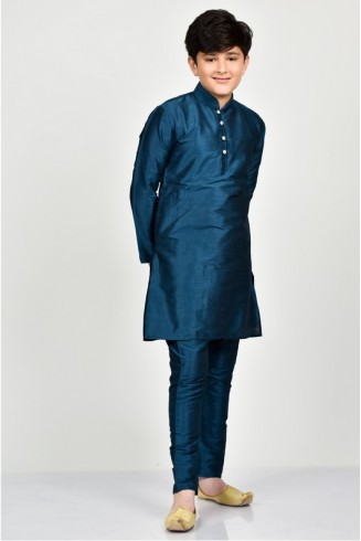 Teal Blue Designer Boys Kurta Pajama Set