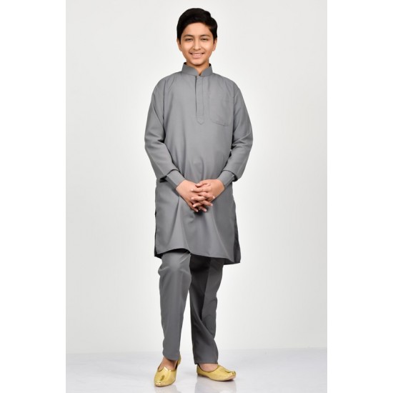 Dark Grey Modern Boys Kurta Shalwar Suit