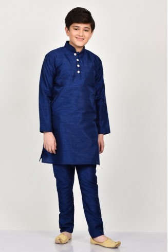 Navy Blue Pakistani Teen Boys Silk Kurta Pajama