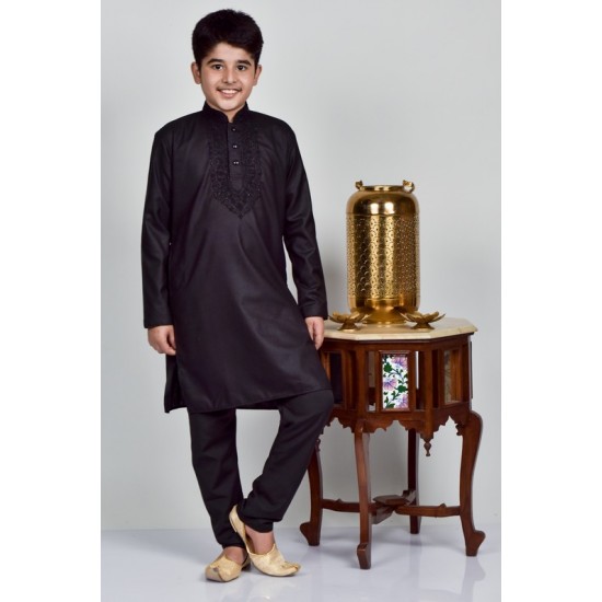 Black Traditional Boys Desi Kurta Pajama