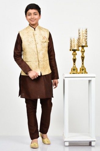 Gold Jamawar Kids Wedding Waistcoat