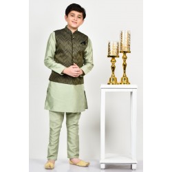 Green Indian Designer Kids Waistcoat