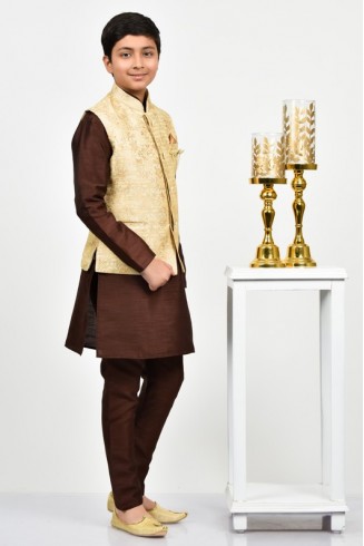 Gold Jamawar Kids Wedding Waistcoat