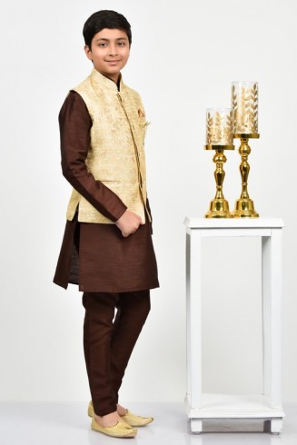 Gold Jamawar Kids Wedding Waistcoat