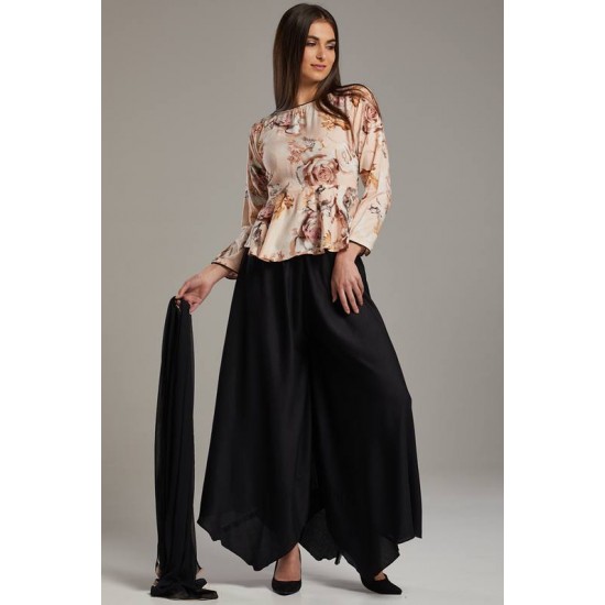 Peach & Black Modern Style Readymade Palazzo Suit