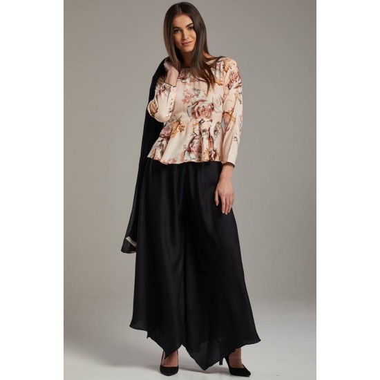 Peach & Black Modern Style Readymade Palazzo Suit