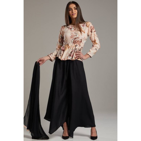 Peach & Black Modern Style Readymade Palazzo Suit