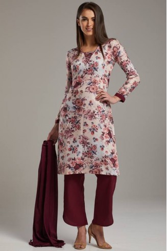 Maroon Floral Printed Pakistani Designer Readymade Suit