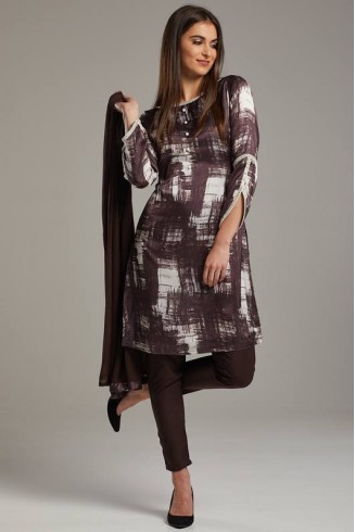 Choco Brown Printed Kurti Suit
