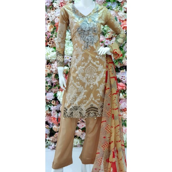 Beige Pakistani Suit Summer Lawn Dress